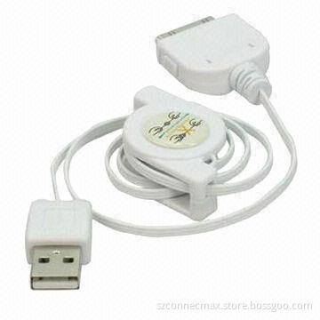 USB 2.0 AM to 30-pin retractable USB cable for iP4/4s